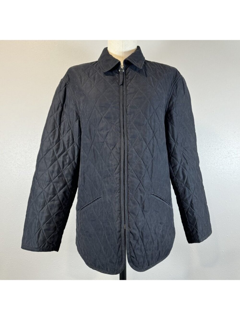Casual Corner Quilted Jacket Womens Size Medium Black Full Zip Long Sleeve Lined